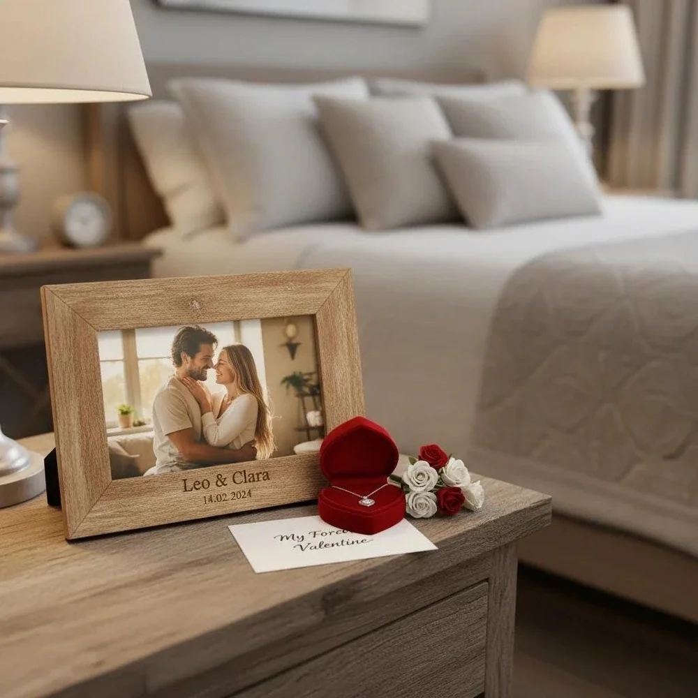 Personalized Couples Photo Frame - Custom Engraved Valentines Gift